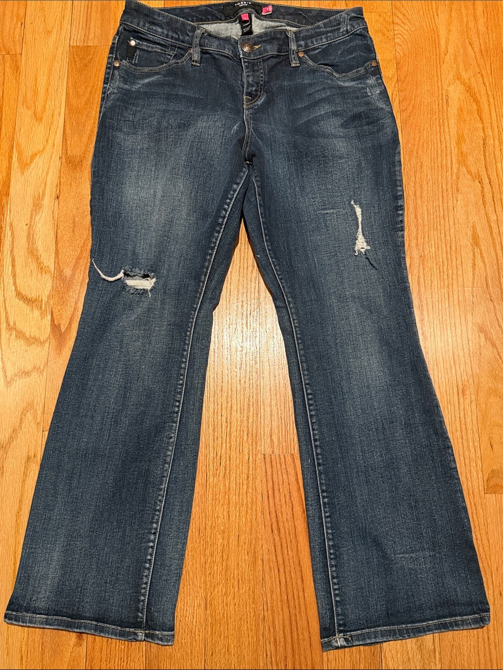 TORRID Dark Blue Distressed Flare Jeans
